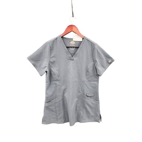 Dickies Dynamix Womens V-Neck Scrub Top Pewter Medium Stretch Fabric Lightweight - Picture 16 of 16